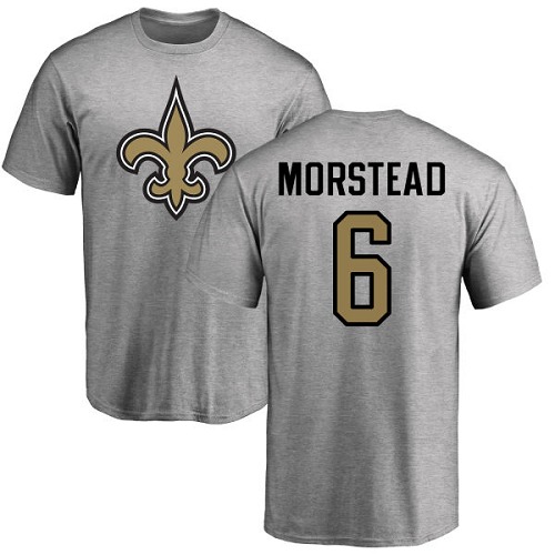 Men New Orleans Saints Ash Thomas Morstead Name and Number Logo NFL Football #6 T Shirt
